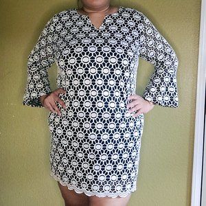 Plus Size Black and White Crochet Mini Dress